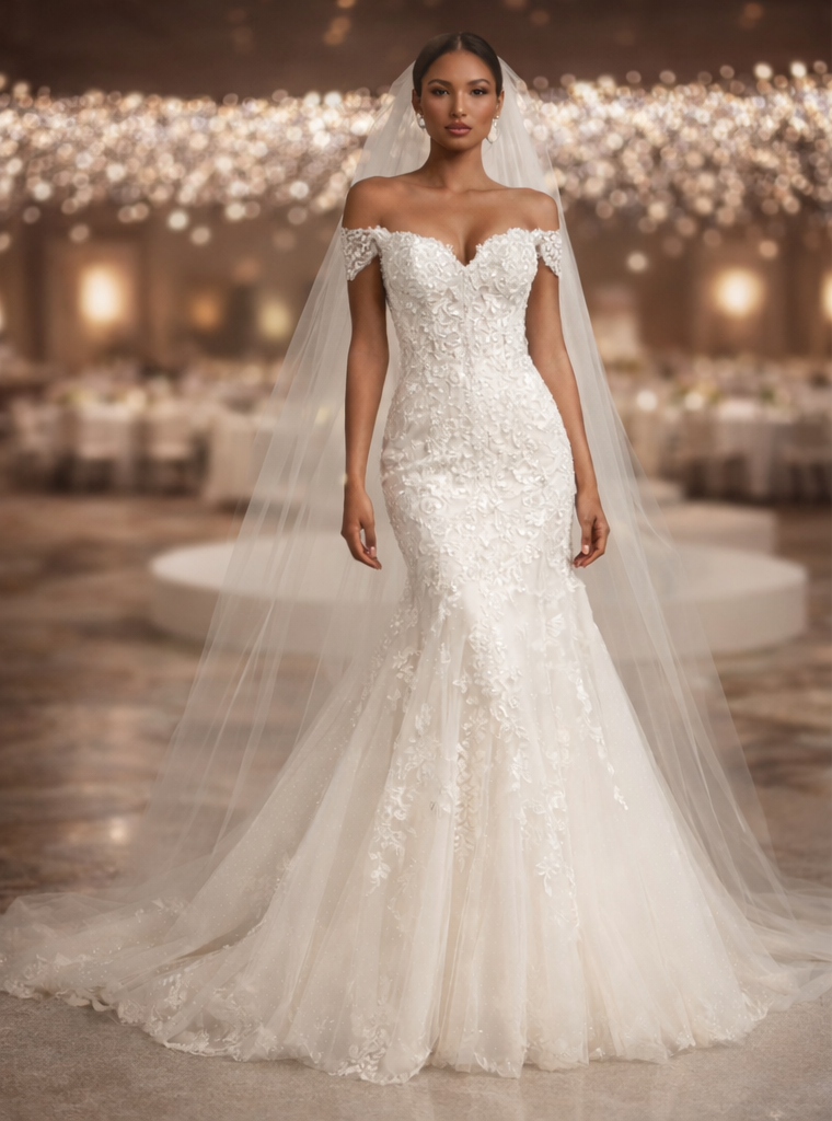 Adèle Robe de mariée sirène en dentelle à épaules dénudées et dos illusion